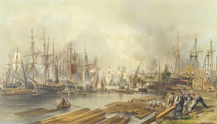 Schiffbau in Limehouse, 1840